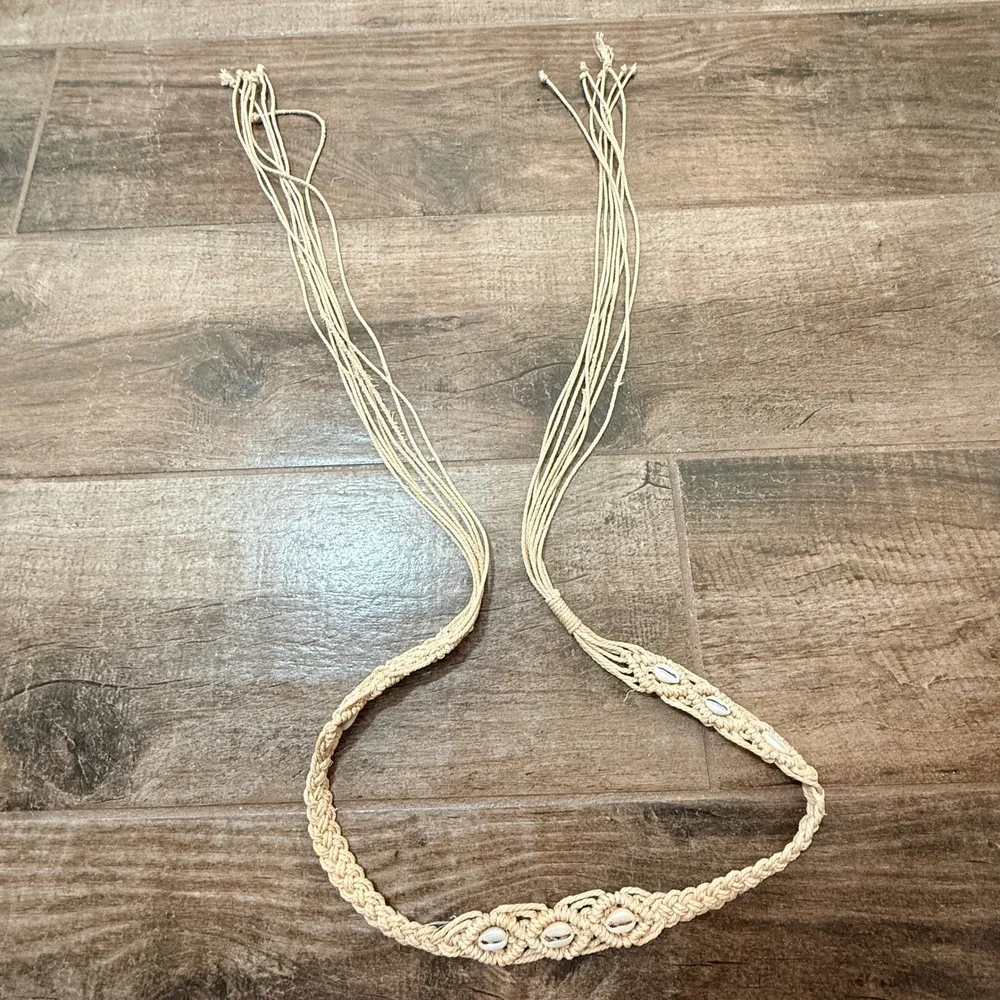 Boho Macrame Cowrie Shell Braided Tassel Tie Festival Belt, 64